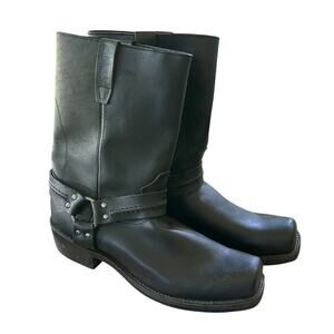 Men's RoadWolf 14D Boots Black Leather Upper Harness Square Toe RW-1070